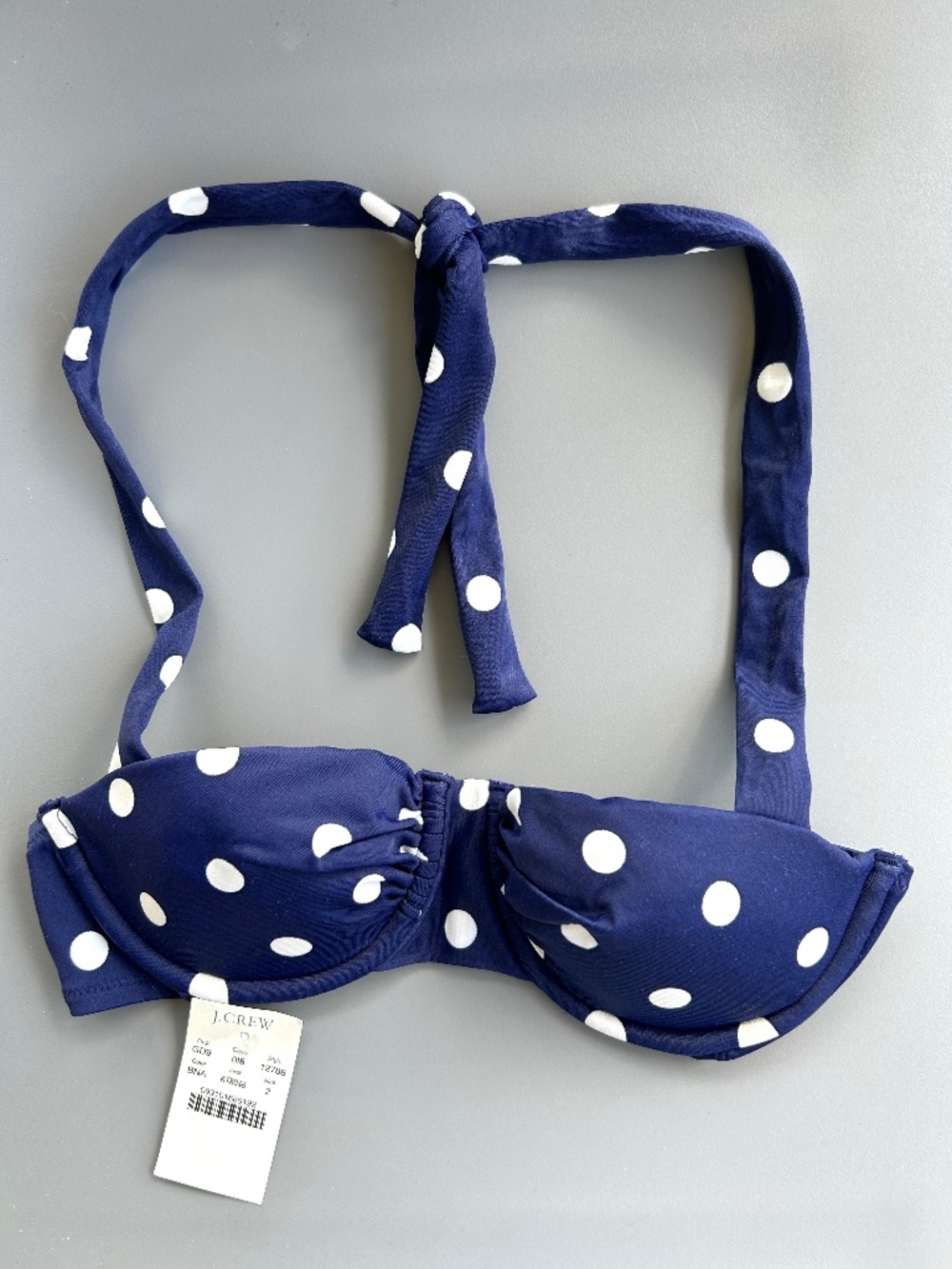 J.Crew NWT Y2K Halter Retro Polka-Dot Glamour Underwire Bikini Top Size 2 Navy